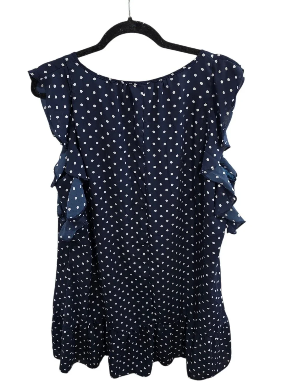 J. Crew Navy and White Polka Dot Ruffle Sleeve Midi Dress Size XL. Cottagecore